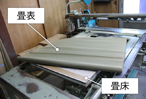 畳表（たたみおもて）」と土台となる「畳床（たたみとこ）の説明
